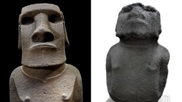 Hoa Hakananai'a (izquierda) y Moai Hava (derecha). Foto: Museo Británico.