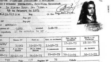 Cristina Kirchner reveló su ficha de estudiante y la de Néstor, para apoyar la marcha universitaria