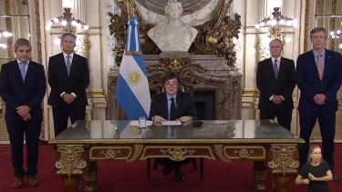 Milei habló en cadena nacional este lunes 22 de abril. 