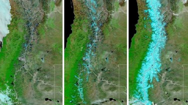 La impactante imagen satelital que muestra el avance de la nieve sobre Neuquén y Río Negro 