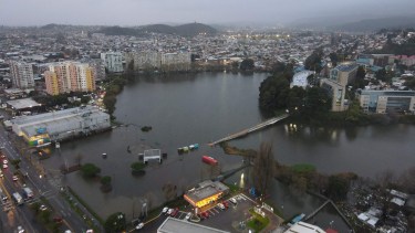 Una zona inundada en Concepción, región del Bio Bio. Foto AFP