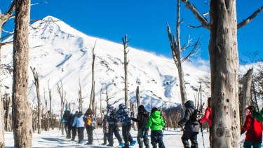 Junín de los Andes afianza su oferta turismo de invierno con propuestas innovadoras como caminatas en raquetas a la base del Lanín, excursiones en lancha y mucho más. Fotos: Turismo Junín de los Andes.
