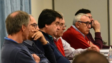 Percat, Capdevilla, Córdoba, Deza, Villanueva y Bulgheroni, los seis imputados en la causa. (Cecilia Maletti)