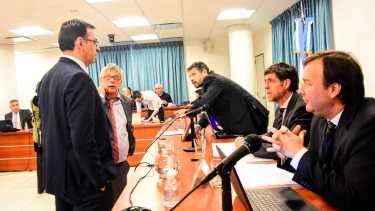 Roa Moreno, Segovia y el Tribunal en pleno, en el primer día de audiencia, el lunes 12. Este miércoles el clima fue otro. (Archivo/Cecilia Maletti)