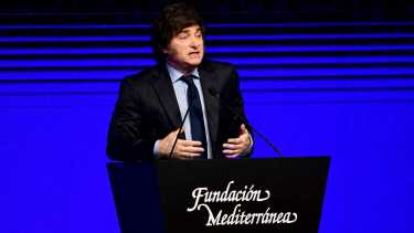 Javier Milei durante su intervención en el 47° aniversario de la Fundación Mediterránea en Córdoba. Foto Gentileza La Voz del Interior.