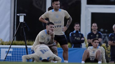 Lautaro Martínez acompañó a Messi en el ataque en el último entrenamiento de la Selección Argentina en Ezeiza. Fotobaires/12/11/2024
