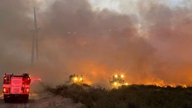 El incendio cerca de Puerto Madryn por Ruta 3 se propagó: las llamas se aproximaron a un parque eólico