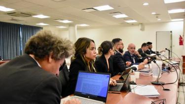 El equipo a cargo de la acusación en la causa Planes Sociales, en la audiencia de este martes. (Matías Subat)